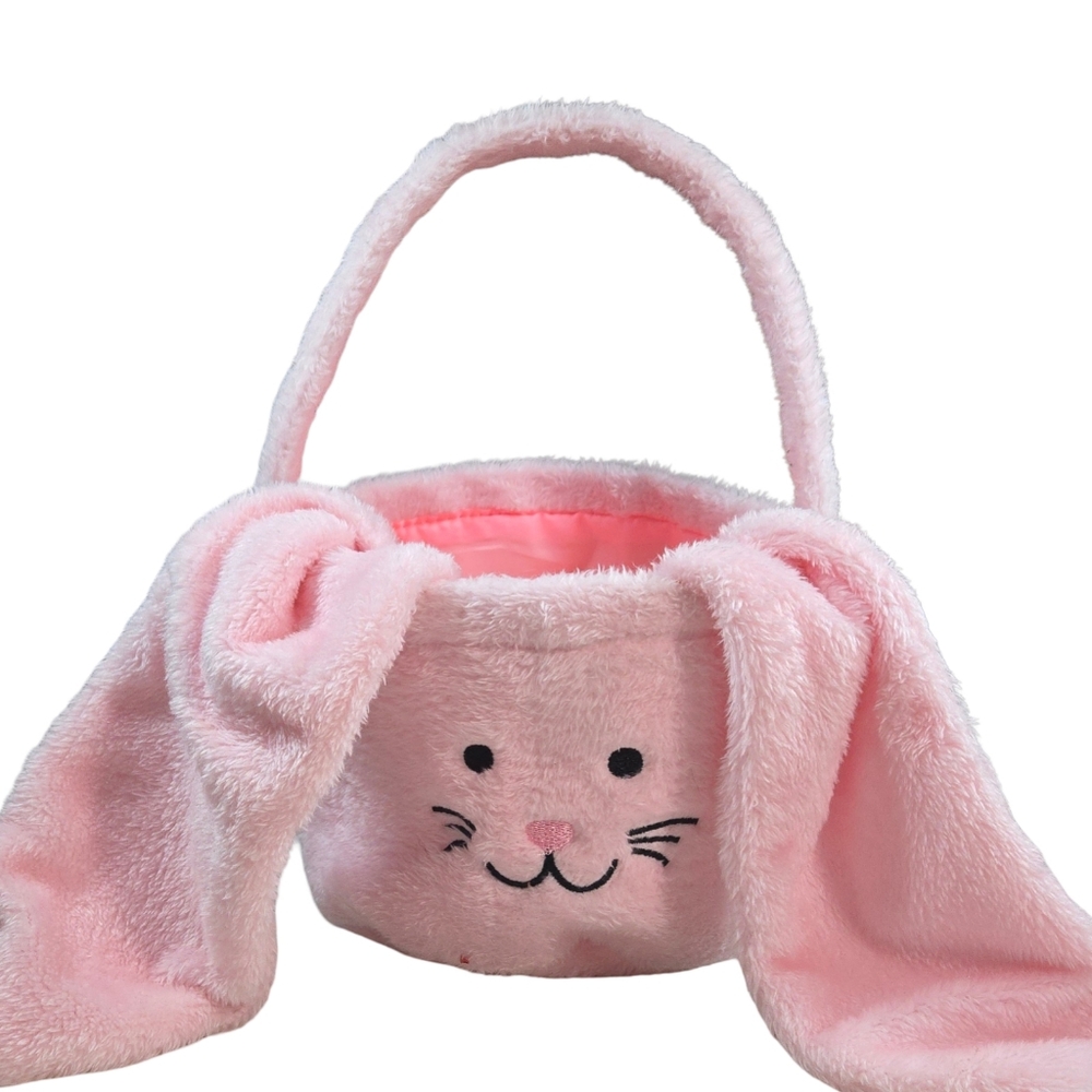 Pink Plush Lop Ear Bunny Basket